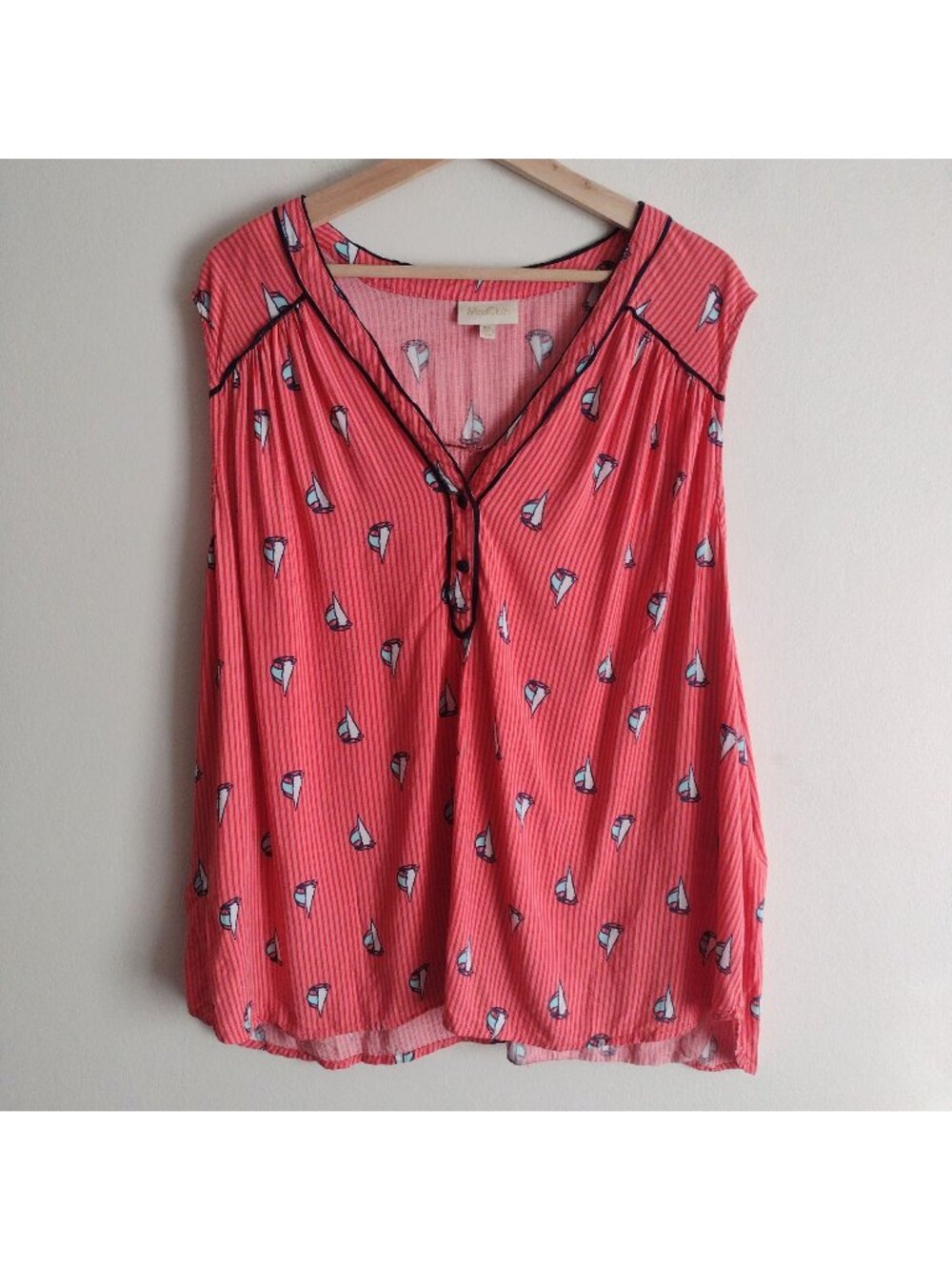 Modcloth Sailboat Print Tank Top 3X Flowy Whimsical Red Stripe Summer Blouse